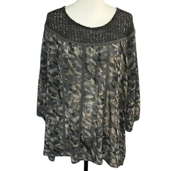 Mystree size L NWT pull-over sheer blouse with 3/4 sleeves w/elastic at cuff - Picture 1 of 10